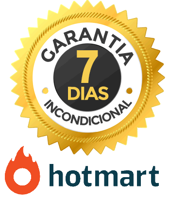 Sello de garantía incondicional de 7 días junto al aviso de pagos procesados y garantizados por Hotmart